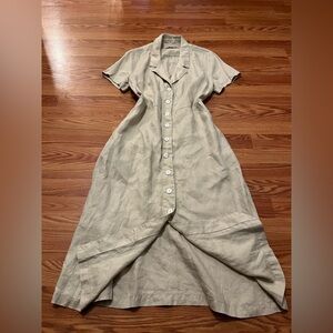 100% linen. Casual Tan Button-Down Dress